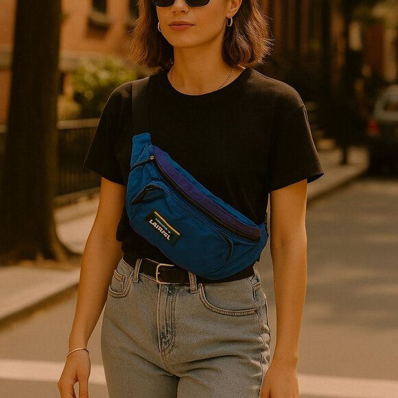 Vintage LL Bean Fanny Pack – Blue & Purple Nylon Waist Bag with Logo Patch – 90s - Picture 10 of 11